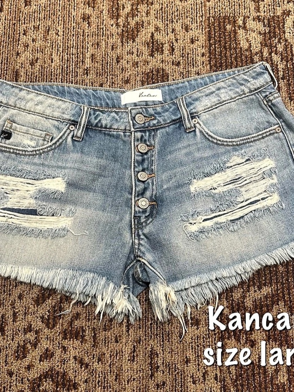 Kancan Distressed Denim Jean Shorts Blue Large